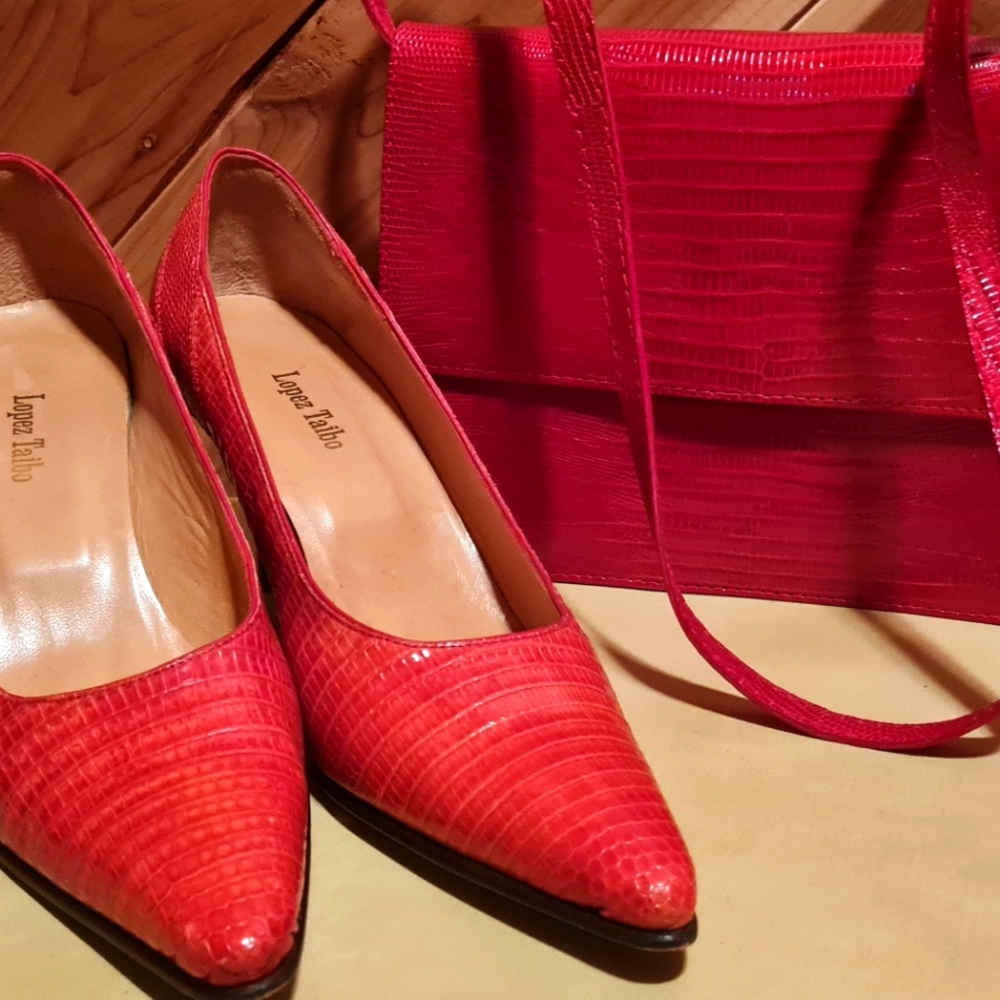Red Pointed-Toe Leather Heels